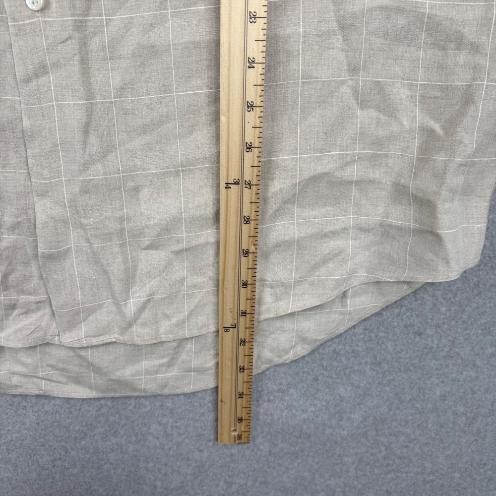 Joseph & Lyman Shirt Mens Large (Fits‎ 2XL) Beige Italian Linen Windowpane Plaid - Picture 8 of 9